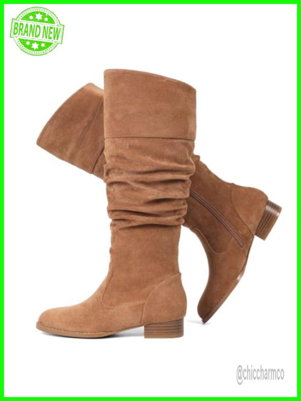 Women's Knee High Suede Flat Slouchy Boots with Side Zipper